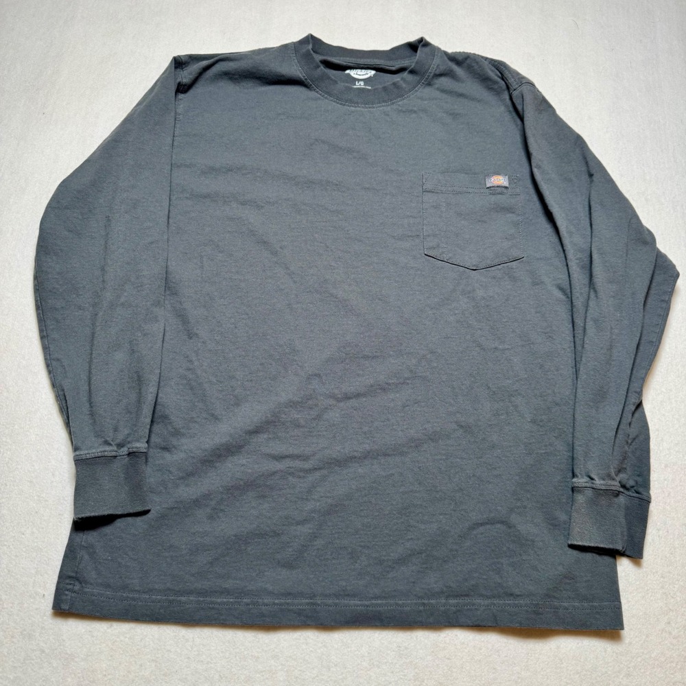 Dickies Mens Long Sleeve Pocket T-Shirt Charcoal Gray Cotton Work Tee Large